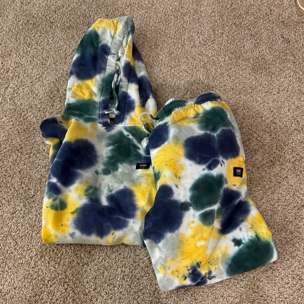 Vans Tie-Dye Hoodie and Sweatpants Set - Yellow, Blue, Green medium